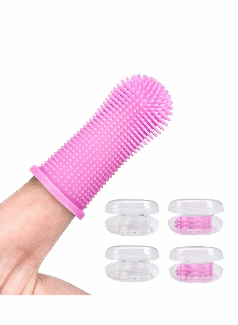 Dog Toothbrush for Dog Teeth Cleaning Dog Fingerbrush Toothbrush Dog Tooth Brushing Kit Set of 4 Dog Finger Toothbrush Pet Toothbrush Pink/Clear - Image 1