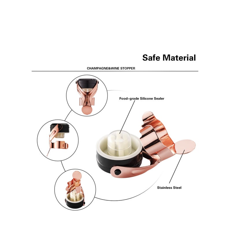 SOLARAE 2 Pack Rosegold Champagne Wine Bottle Stoppers Stainless Steel with Food Grade Silicone, Leak Proof Keep Fresh Reusable Saver - Image 4