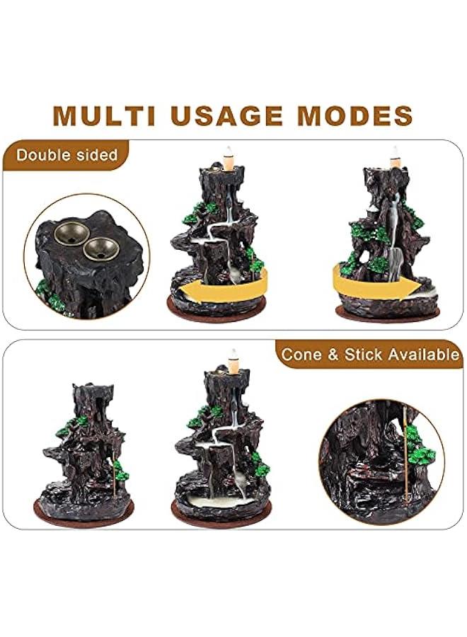 Arabest Incense Burner, Backflow Incense Holder 2 Sides Waterfall Incense Burnier with 120 Backflow Incense Cones, 30 Incense Sticks, Aromatcherapy Ornamen for Home - Image 2
