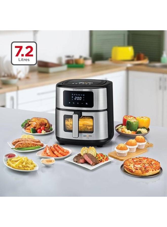 بلاك اند ديكر Digital Air Fryer, 7.2L, Stainless Steel, Rapid Air Technology with 6 Preset Programs 7.2 L 1500 W AF7200-B5 Grey and Black - Image 5