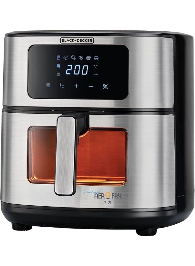 بلاك اند ديكر Digital Air Fryer, 7.2L, Stainless Steel, Rapid Air Technology with 6 Preset Programs 7.2 L 1500 W AF7200-B5 Grey and Black - Image 2