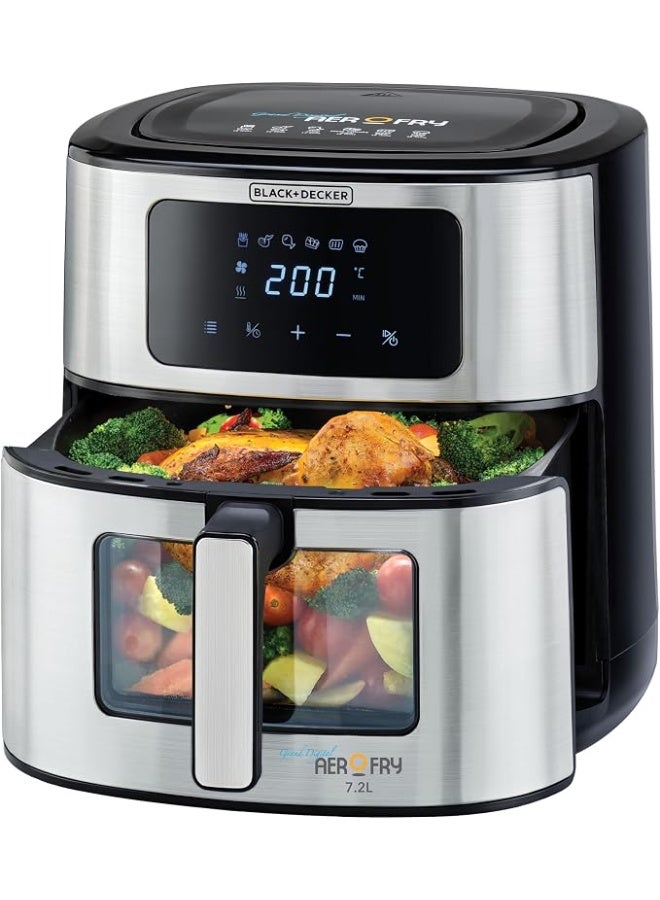 بلاك اند ديكر Digital Air Fryer, 7.2L, Stainless Steel, Rapid Air Technology with 6 Preset Programs 7.2 L 1500 W AF7200-B5 Grey and Black - Image 3