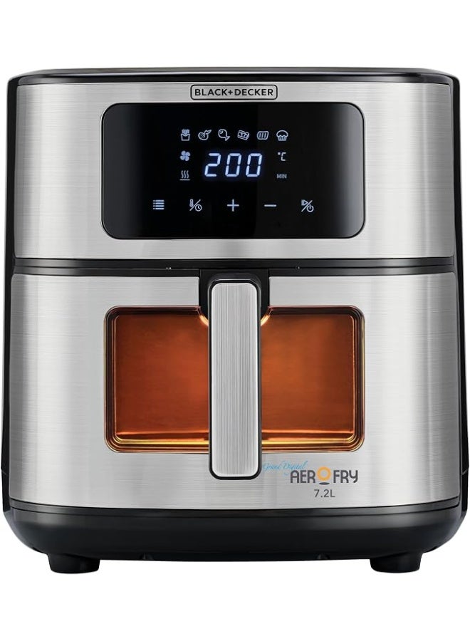بلاك اند ديكر Digital Air Fryer, 7.2L, Stainless Steel, Rapid Air Technology with 6 Preset Programs 7.2 L 1500 W AF7200-B5 Grey and Black - Image 1