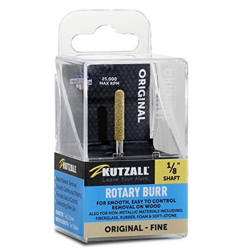 Kutzall Original Ball Nose Rotary Burr, 1⁄8" Shaft, Fine - Wood Carving Bit for Dremel, Foredom, DeWalt, Milwaukee. Abrasive Tungsten Carbide, 1⁄8" (3.1mm) Dia. X 7⁄8" (22.2mm) Length, BN-18-EG - Image 1