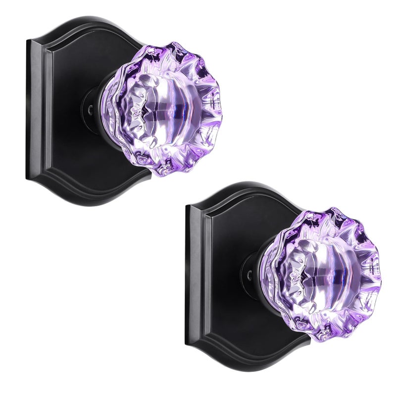 CLCTK Purple Crystal Glass Dummy Door Knob Matte Black Closet Bifold Dummy Door Handles NonTurning Single Side 2 Pack - Image 2
