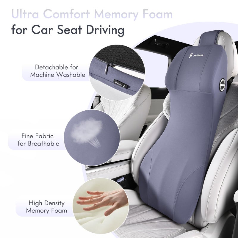 FLORICH Integrated Car Seat Lumbar Support Pillow & Car Neck Pillow Memory Foam Back Cushion for Driving Car Seat Back Support Pillow for Car Seats Driver Back Neck Sciatica Pain Relief Cushion, Blue - Image 3