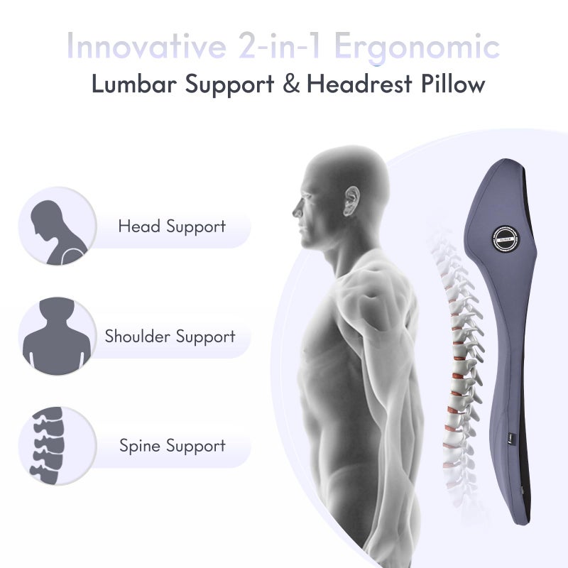 FLORICH Integrated Car Seat Lumbar Support Pillow & Car Neck Pillow Memory Foam Back Cushion for Driving Car Seat Back Support Pillow for Car Seats Driver Back Neck Sciatica Pain Relief Cushion, Blue - Image 2