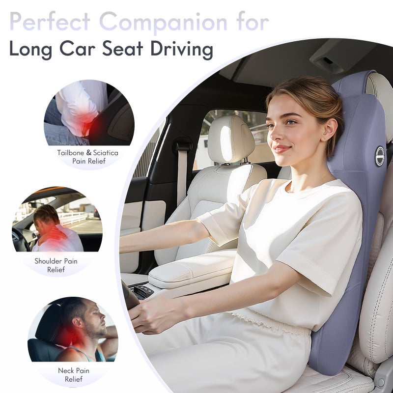 FLORICH Integrated Car Seat Lumbar Support Pillow & Car Neck Pillow Memory Foam Back Cushion for Driving Car Seat Back Support Pillow for Car Seats Driver Back Neck Sciatica Pain Relief Cushion, Blue - Image 5