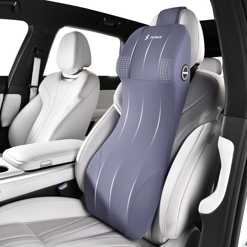 FLORICH Integrated Car Seat Lumbar Support Pillow & Car Neck Pillow Memory Foam Back Cushion for Driving Car Seat Back Support Pillow for Car Seats Driver Back Neck Sciatica Pain Relief Cushion, Blue - Image 1
