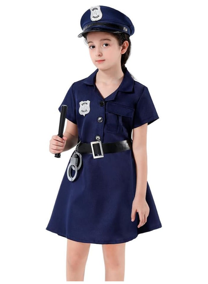 AUTOYSUR زي ضابط شرطة للفتيات، زي شرطي للأطفال للعب الأدوار في المهرجان، مناسب للطول من 100 إلى 130 سم - Image 4