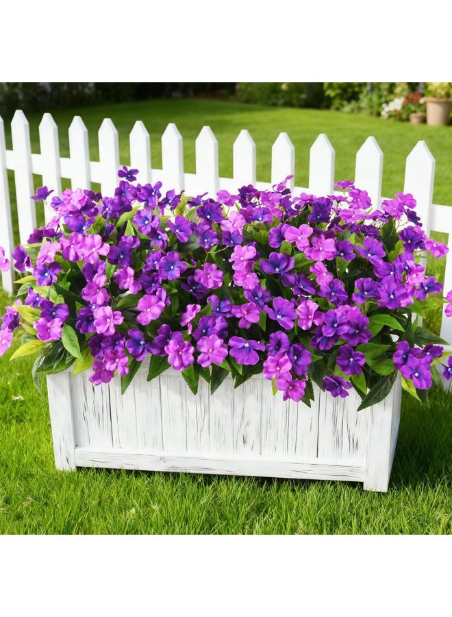 ZFProcess Artificial Impatiens Flowers for Outdoors, 6 Bundles Silk Fake Flowers for Spring Summer Decoration, UV Resistant Faux Plants Plastic Bouquet for Home Planter Porch Patio Yard Decor(Double Purple) - Image 1