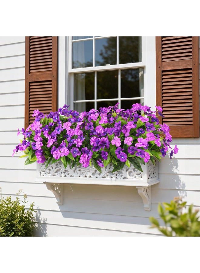ZFProcess Artificial Impatiens Flowers for Outdoors, 6 Bundles Silk Fake Flowers for Spring Summer Decoration, UV Resistant Faux Plants Plastic Bouquet for Home Planter Porch Patio Yard Decor(Double Purple) - Image 3