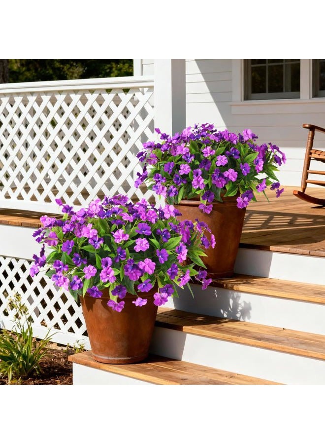 ZFProcess Artificial Impatiens Flowers for Outdoors, 6 Bundles Silk Fake Flowers for Spring Summer Decoration, UV Resistant Faux Plants Plastic Bouquet for Home Planter Porch Patio Yard Decor(Double Purple) - Image 2