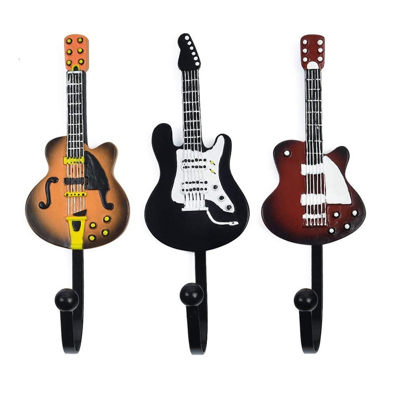 KUNGYO Vintage Guitar Shaped Decorative Hooks Rack Hangers for Hanging Clothes Coats Towels Keys Hats Metal Resin Hooks Wall Mounted Heavy Duty 3Pack Guitar HookB