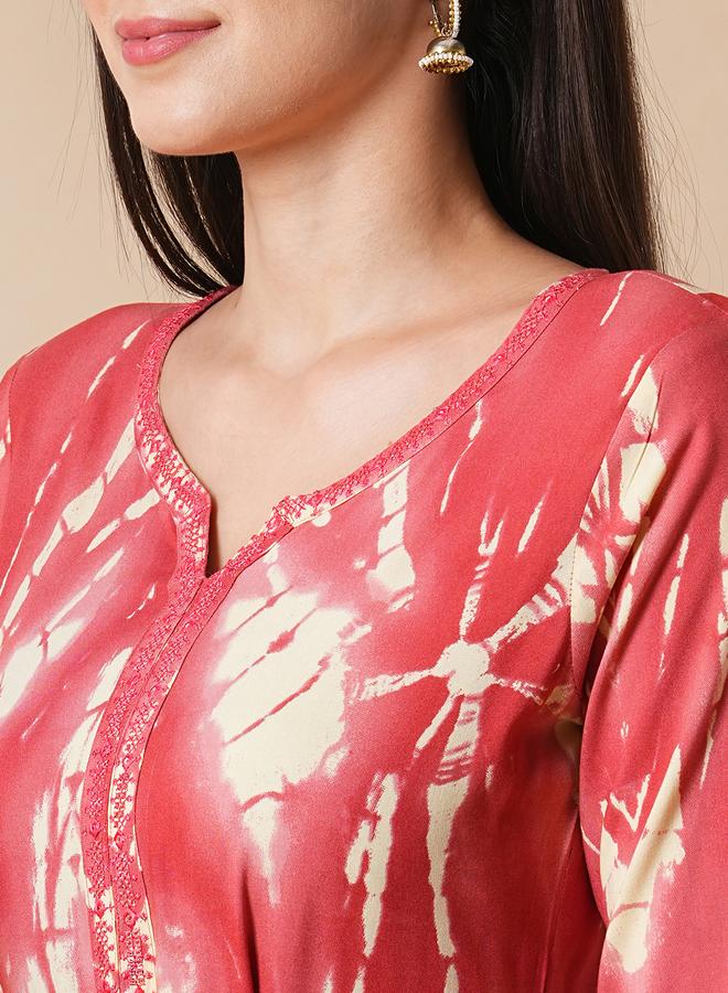 globus Globus Embroidered Notch Neck Front Slit A-Lin Midi Dress with Belt  - Image 4
