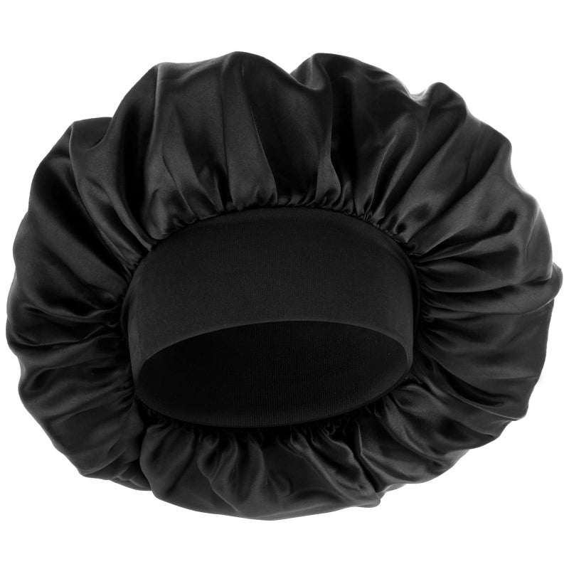 WLLHYF Silk Bonnet for Men, Satin Bonnet Double Layer Elastic Band Silk Sleep Cap Black Soft Adjustable Hair Cap Hair Wrap Large Bonnets for Women Sleeping - Image 1