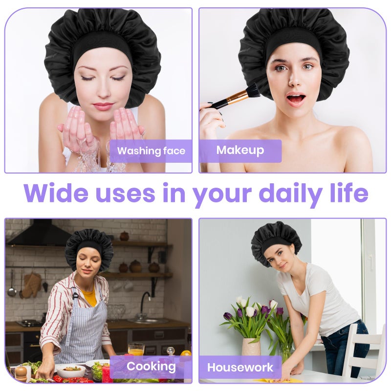WLLHYF Silk Bonnet for Men, Satin Bonnet Double Layer Elastic Band Silk Sleep Cap Black Soft Adjustable Hair Cap Hair Wrap Large Bonnets for Women Sleeping - Image 5