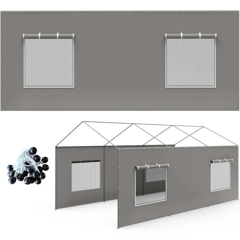 FLOUREE Carport Canopy Replacement Sidewall 20x6.6 FT Fits 10x20, 12x20, 20x20 FT Carport with Roll-up Windows, Waterproof & UV Protected, Easy Assembly with Ball Bungees, Grey (Sidewalls Only, 2 Pack) - Image 1