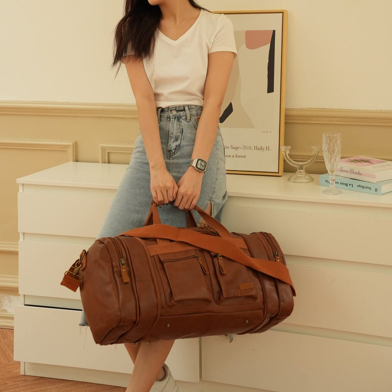 BAOSHA Vegan Leather Travel Duffel Weekender Bag Carry on Overnight Bag Sports Duffel bag For men and Women HB-21 (Brown) - Image 4