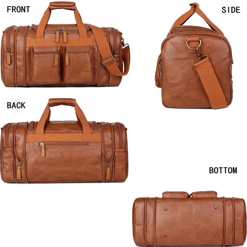 BAOSHA Vegan Leather Travel Duffel Weekender Bag Carry on Overnight Bag Sports Duffel bag For men and Women HB-21 (Brown) - Image 3
