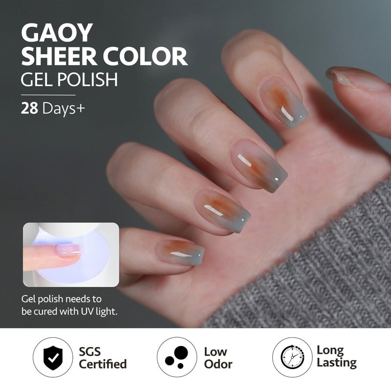 GAOY Jelly Dark Green Brown Gel Nail Polish Set, 6 Transparent Colors Sheer Red Fall Colors Soak Off UV Light Cure Gel Polish Kit for Salon and Nail Art DIY at Home - Image 5