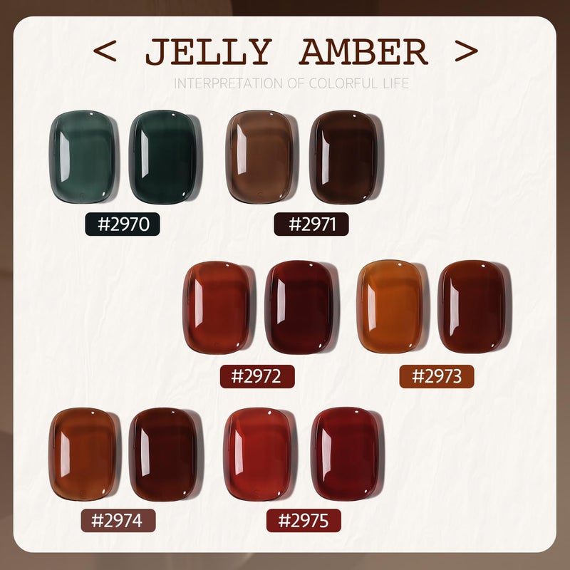 GAOY Jelly Dark Green Brown Gel Nail Polish Set, 6 Transparent Colors Sheer Red Fall Colors Soak Off UV Light Cure Gel Polish Kit for Salon and Nail Art DIY at Home - Image 2