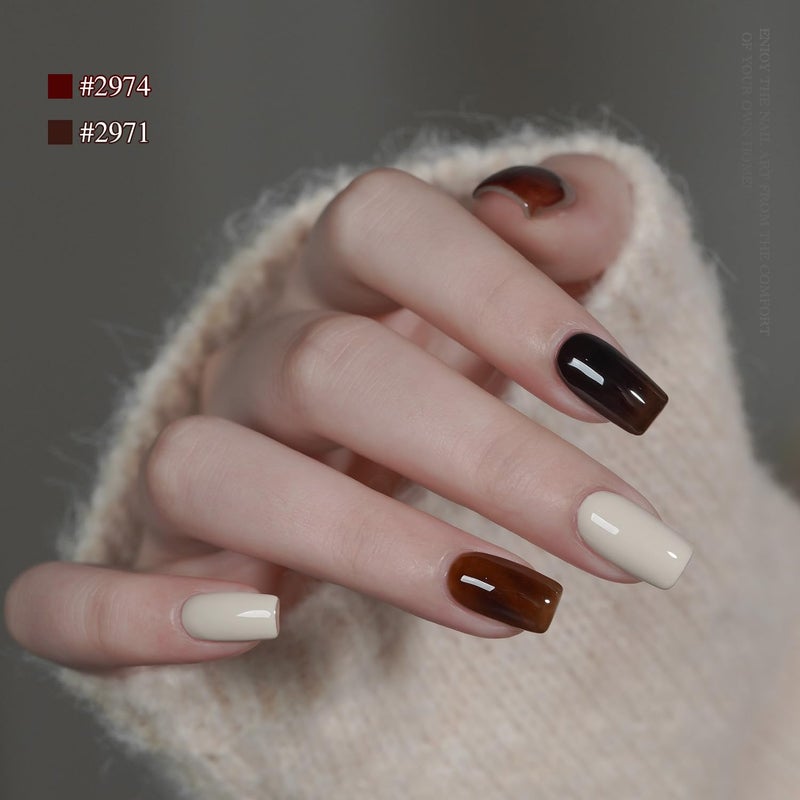 GAOY Jelly Dark Green Brown Gel Nail Polish Set, 6 Transparent Colors Sheer Red Fall Colors Soak Off UV Light Cure Gel Polish Kit for Salon and Nail Art DIY at Home - Image 4