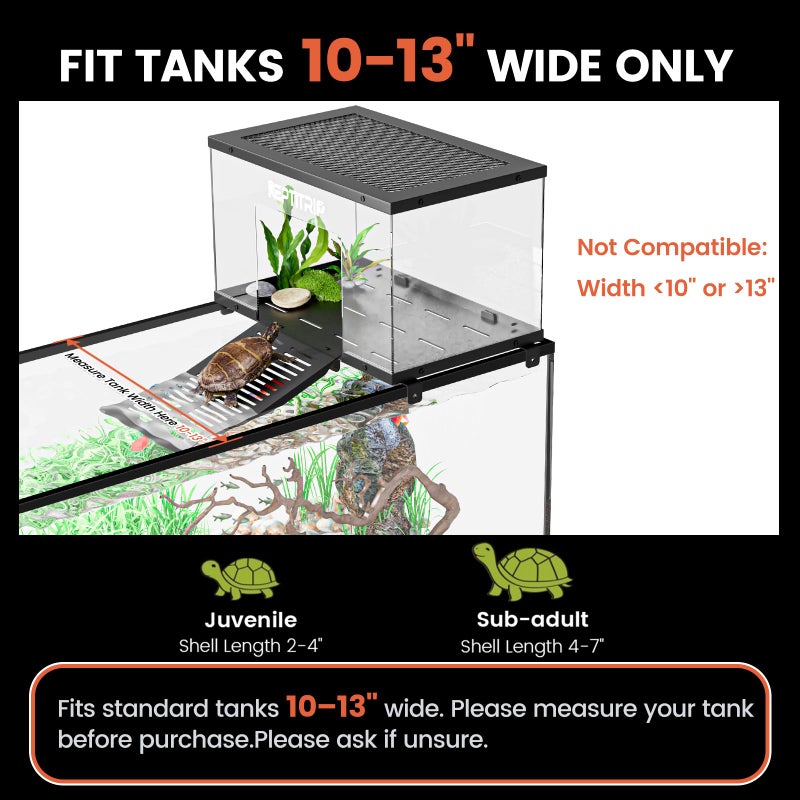REPTITRIP Turtle Basking Platform & Dock - Stainless Steel Turtle Ramp, Non-Slip Surface - Fits 10-13 Inch Wide Aquariums - Image 2