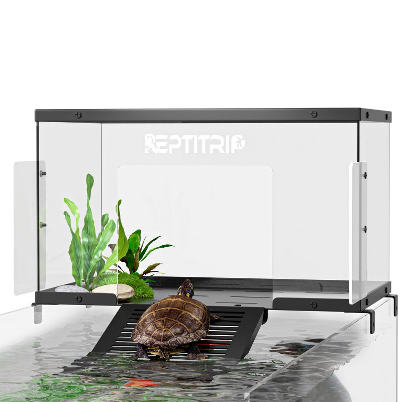 REPTITRIP Turtle Basking Platform & Dock - Stainless Steel Turtle Ramp, Non-Slip Surface - Fits 10-13 Inch Wide Aquariums - Image 1