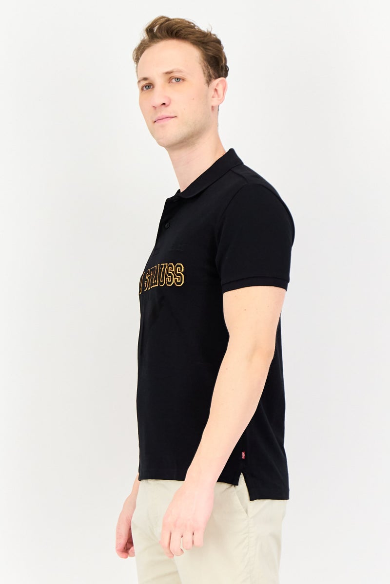 Levi's تي شيرت بولو بأكمام قصيرة للرجال بتصميم عادي مع شعار مطرز، أسود - Image 2