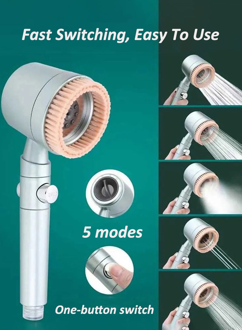 مكعب جي رأس دش محمول، رأس دش عالي الضغط مع 5 أوضاع رش (رأس الدش فقط)، تصميم توربو، رأس دش قوي مع قاعدة وخرطوم من الفولاذ المقاوم للصدأ بطول 1.5 متر - Image 4