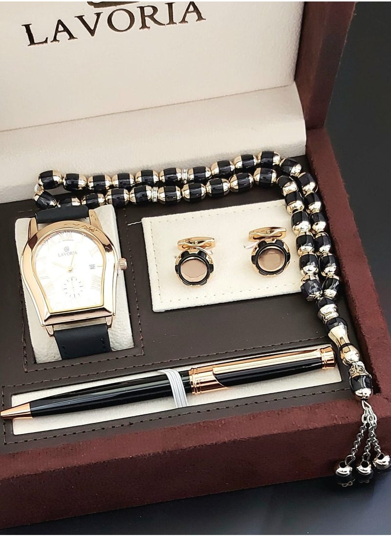 LAVORIA Laforea watch gift set for men consisting of 4 pieces, a rosary watch, a pen and a set of buttons 