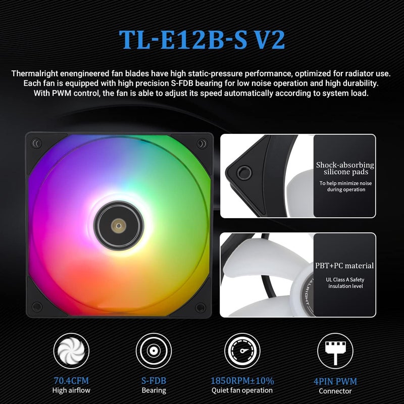 Thermalright Frozen Prism 360 Black ARGB CPU Liquid Cooler,Efficient PWM Controlled Pump 3300RPM,3×TL-E12 Series PWM Fan,Water Cooling Computer Parts,for AMD AM4/AM5,Intel 1150/1156/1200/1700/2066 - Image 5