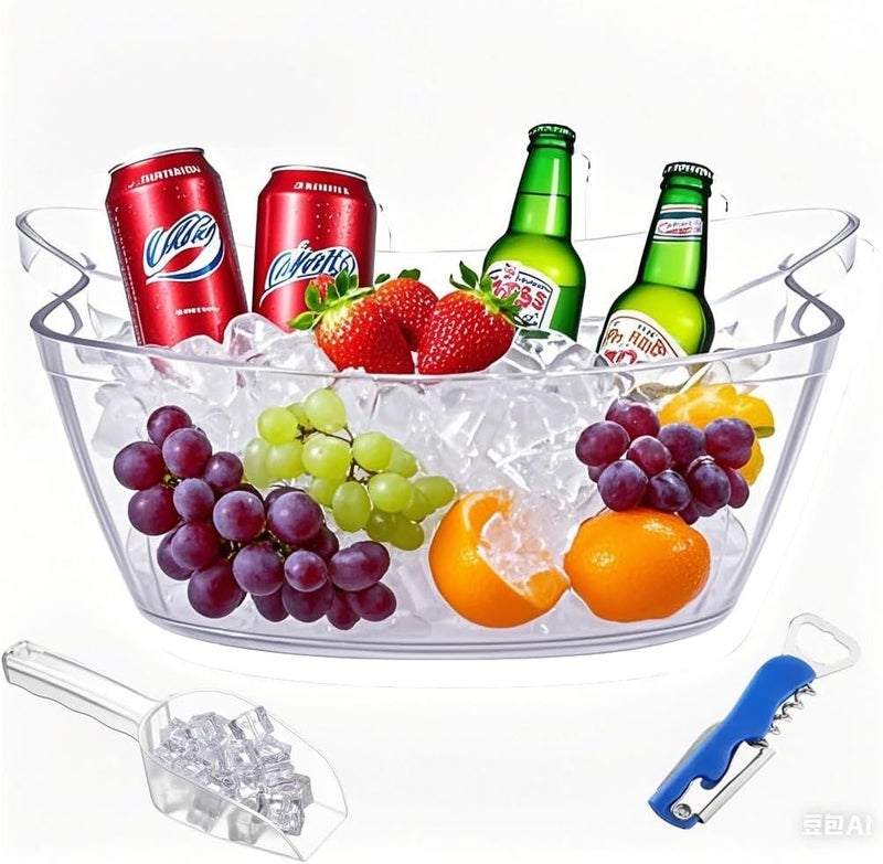 ANKBOL 1pcs 6L Ice Bucket with 1pc Scoops and 1 Wine Beer BottleOpener,Large Clear Acrylic Ice Bucket for for Wine Champagne Mimosa Cocktail Bar Picnic Fruit Storage Basket (1PC 6L) - Image 1