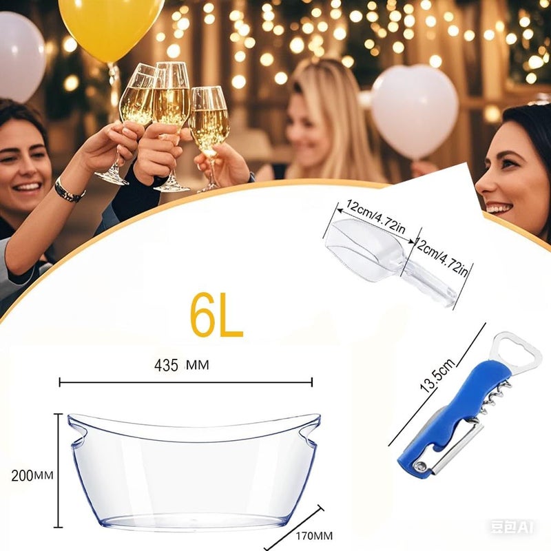 ANKBOL 1pcs 6L Ice Bucket with 1pc Scoops and 1 Wine Beer BottleOpener,Large Clear Acrylic Ice Bucket for for Wine Champagne Mimosa Cocktail Bar Picnic Fruit Storage Basket (1PC 6L) - Image 2