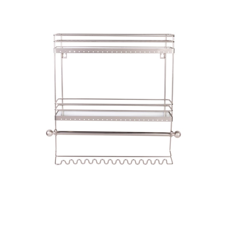 Simplify Home Details Wall Mounted Jewelry Organizer | Dimensions: 14.6"x 3.9"x 15.6" | 2 Tier Mirror | Home Organization | Great for Bracelets | Necklaces | Earrings | Mirror Based Shelf | Satin Finish - Image 4