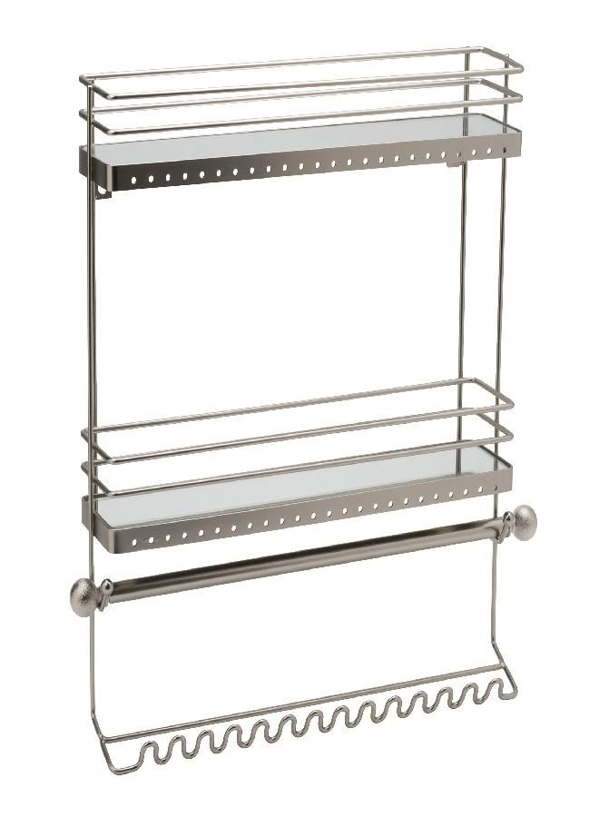 Simplify Home Details Wall Mounted Jewelry Organizer | Dimensions: 14.6"x 3.9"x 15.6" | 2 Tier Mirror | Home Organization | Great for Bracelets | Necklaces | Earrings | Mirror Based Shelf | Satin Finish - Image 3