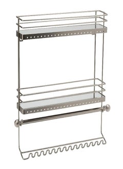 Simplify Home Details Wall Mounted Jewelry Organizer | Dimensions: 14.6"x 3.9"x 15.6" | 2 Tier Mirror | Home Organization | Great for Bracelets | Necklaces | Earrings | Mirror Based Shelf | Satin Finish  - Image 1