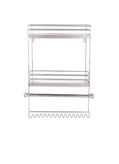 Simplify Home Details Wall Mounted Jewelry Organizer | Dimensions: 14.6"x 3.9"x 15.6" | 2 Tier Mirror | Home Organization | Great for Bracelets | Necklaces | Earrings | Mirror Based Shelf | Satin Finish  - Image 2