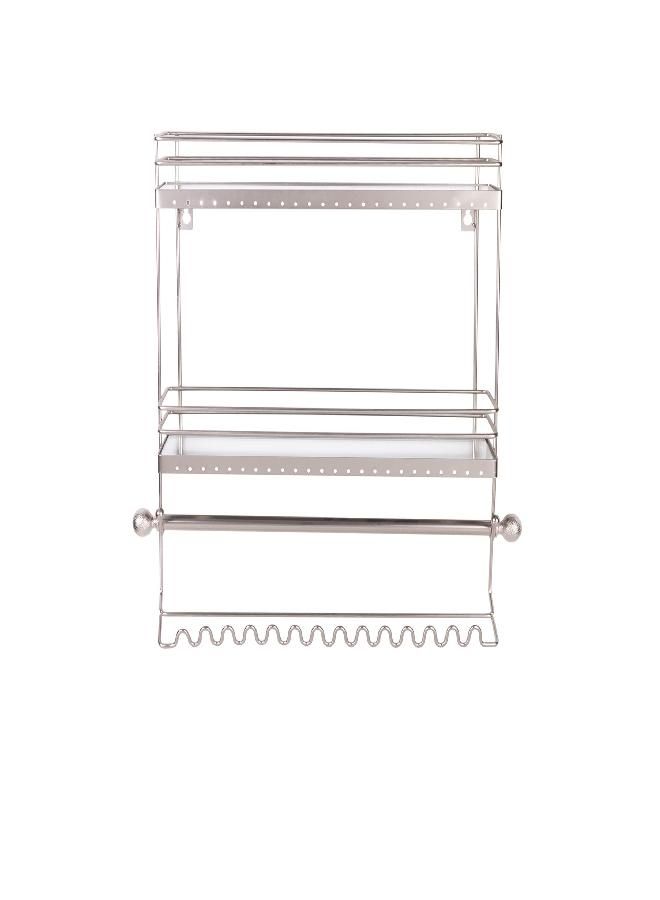Simplify Home Details Wall Mounted Jewelry Organizer | Dimensions: 14.6"x 3.9"x 15.6" | 2 Tier Mirror | Home Organization | Great for Bracelets | Necklaces | Earrings | Mirror Based Shelf | Satin Finish - Image 2