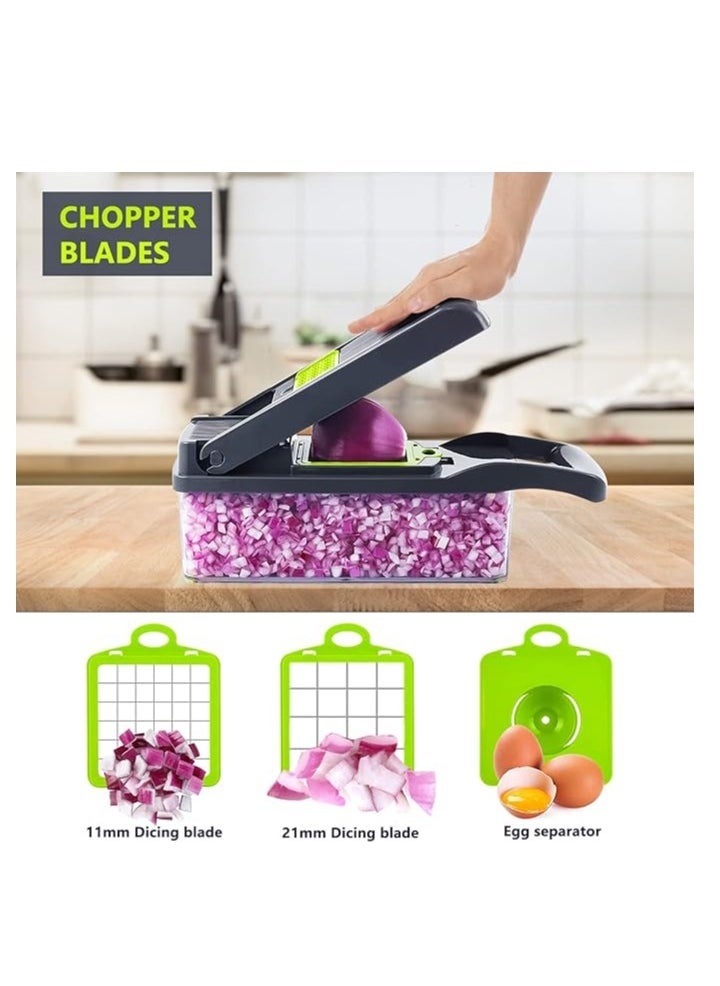 ELTRAZONE Vegetable Chopper 16-in-1 Professional Food Chopper and Slicer – Multi-Function Onion Chopper, Potato Slicer, Adjustable Vegetable Cutter with Container, Easy Cleaning and Storage (Gray) - Image 2