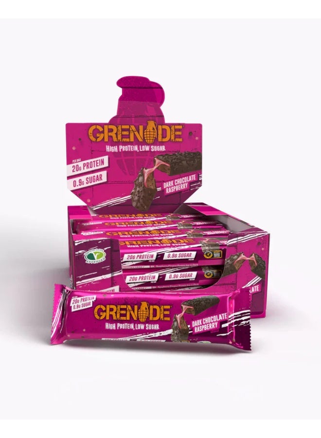 Grenade High Protein Low Sugar Bar Dark Chocolate Raspberry 60g Pack of 12 - Image 1
