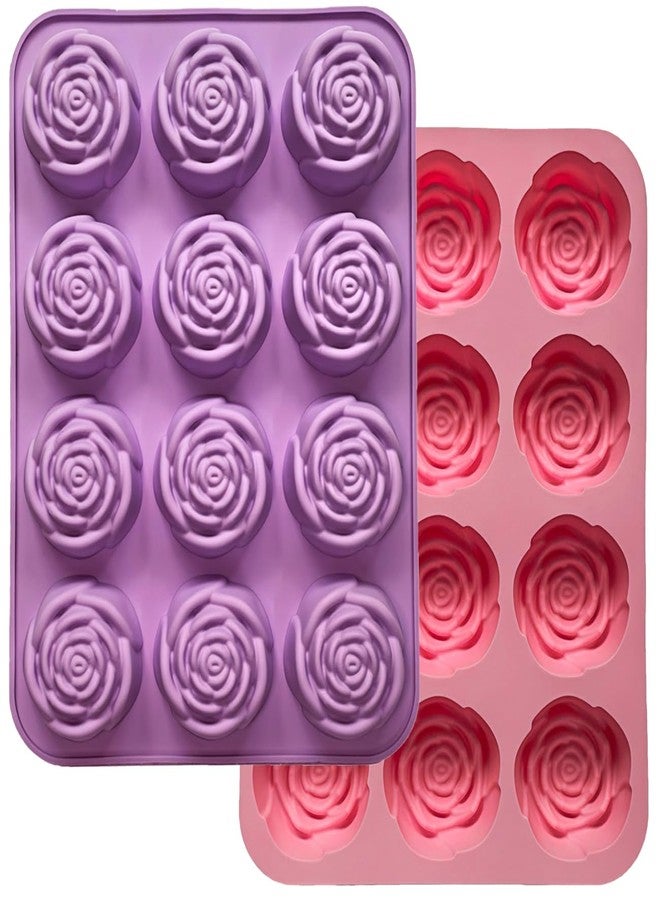 Ahorasky 24 Cavity Rose Chocolate Mold - 2 Pcs Rose Silicone Mold, Silicone Roses Molds for Chocolate, Candy, Ice Cube, Jello, Jelly, Candles, Soaps, Cupcake Decorations - Image 1