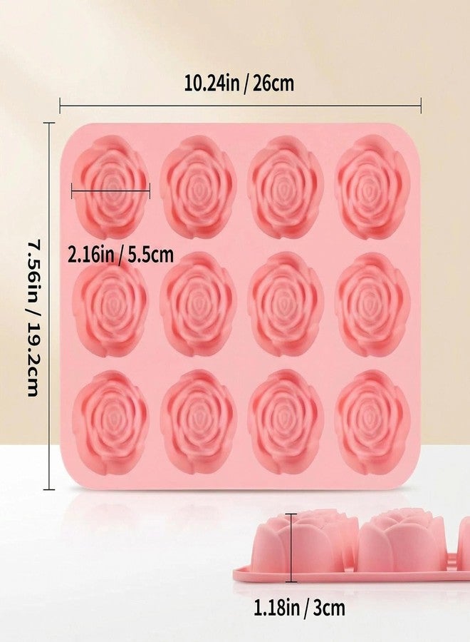 Ahorasky 24 Cavity Rose Chocolate Mold - 2 Pcs Rose Silicone Mold, Silicone Roses Molds for Chocolate, Candy, Ice Cube, Jello, Jelly, Candles, Soaps, Cupcake Decorations - Image 2