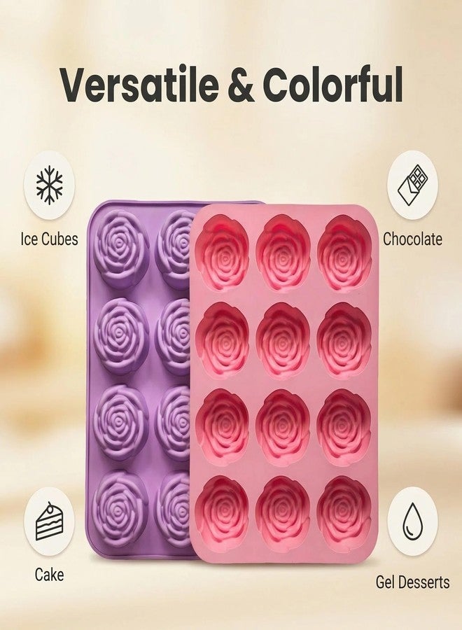 Ahorasky 24 Cavity Rose Chocolate Mold - 2 Pcs Rose Silicone Mold, Silicone Roses Molds for Chocolate, Candy, Ice Cube, Jello, Jelly, Candles, Soaps, Cupcake Decorations - Image 3