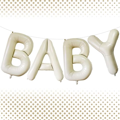Lovoir بالونات بيج BABY بحجم 40 إنش حروف كريمة بيضاء بالونات BABY بالونات فويل مايلار هليوم حروف بيضاء بالونات لاحتفالات حفلة استقبال المولود زينة احتفالية حروف بيضاء BABY - Image 1