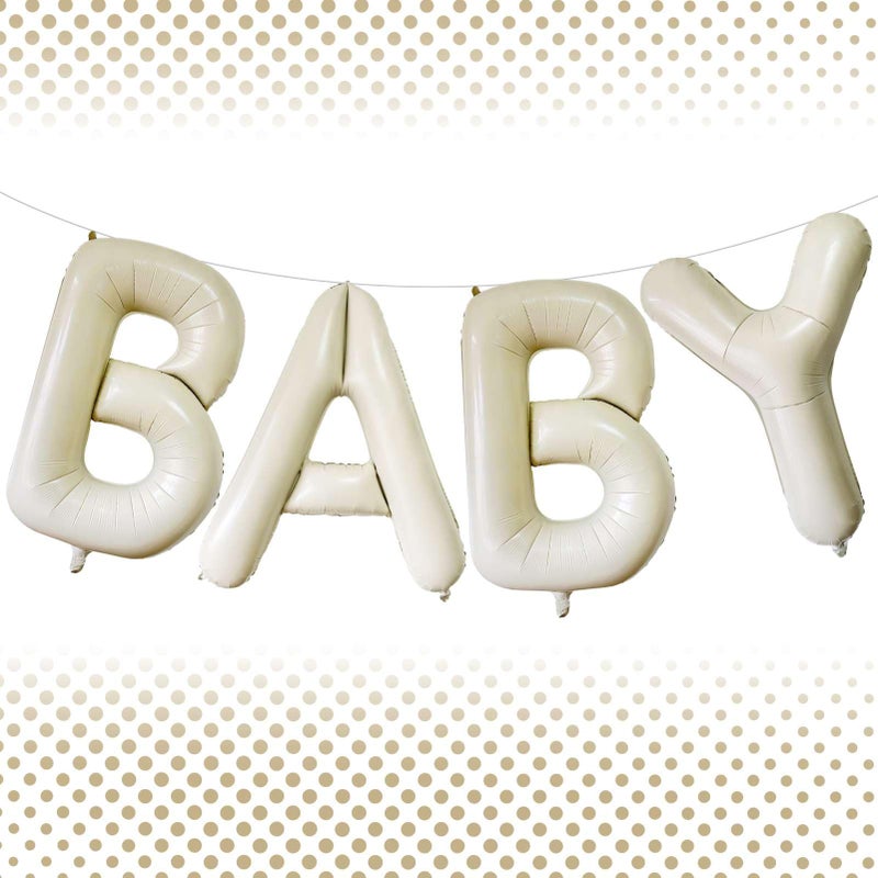 Lovoir بالونات بيج BABY بحجم 40 إنش حروف كريمة بيضاء بالونات BABY بالونات فويل مايلار هليوم حروف بيضاء بالونات لاحتفالات حفلة استقبال المولود زينة احتفالية حروف بيضاء BABY - Image 3