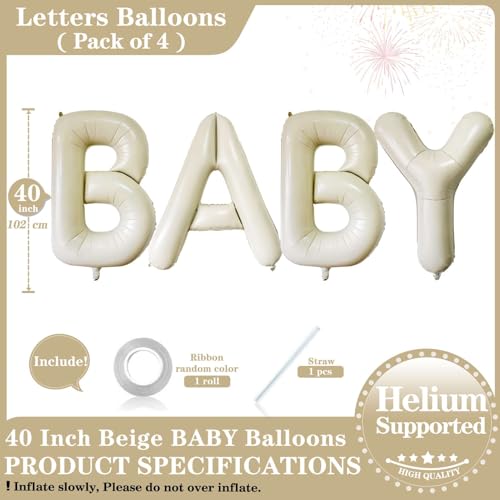 Lovoir بالونات بيج BABY بحجم 40 إنش حروف كريمة بيضاء بالونات BABY بالونات فويل مايلار هليوم حروف بيضاء بالونات لاحتفالات حفلة استقبال المولود زينة احتفالية حروف بيضاء BABY - Image 5
