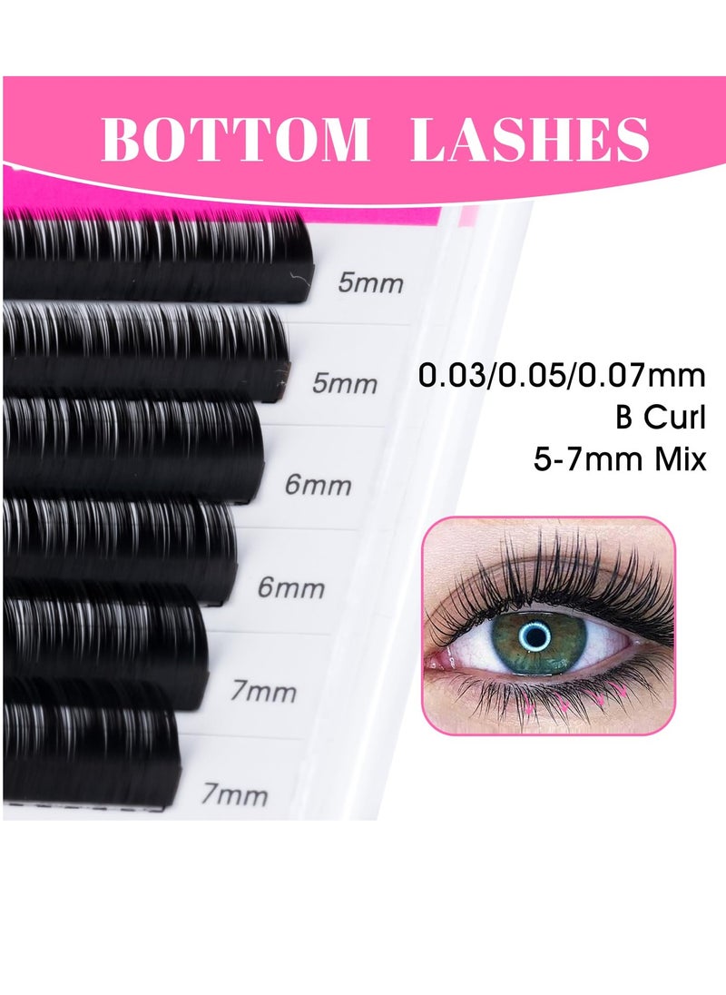 TDance - TDANCE Bottom Lash Extension 0.03/0.05/0.07mm Thickness Bottom Lashes Lower Lash Extensions B Curl 5-7mm Mixed Under Bottom Eyelashes (0.03-B,5-7 mm) - Image 1