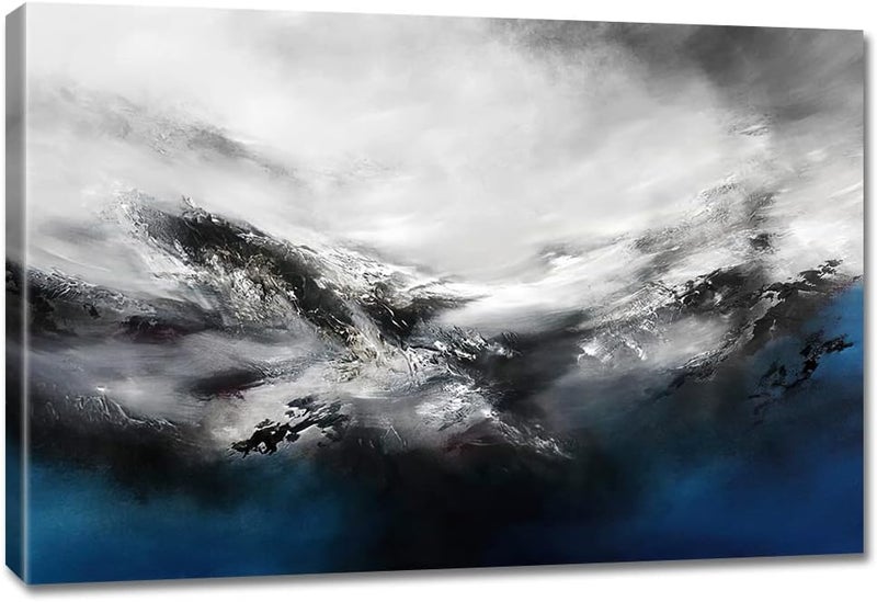 gaosoul Wall Art Canvas Abstract Art Paintings Blue Fantasy Colorful Graffiti on White Background Modern Artwork Decor for Living Room Bedroom Kitchen 30x20in - Image 1